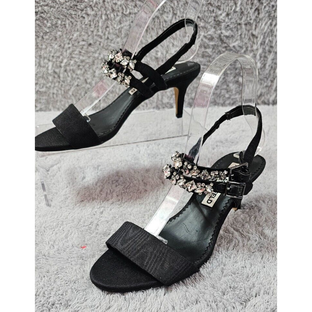 NEW Karl Lagerfeld Paris Black Delilah Rhinestone Dress Heelsโ Sandals Sz 6 M